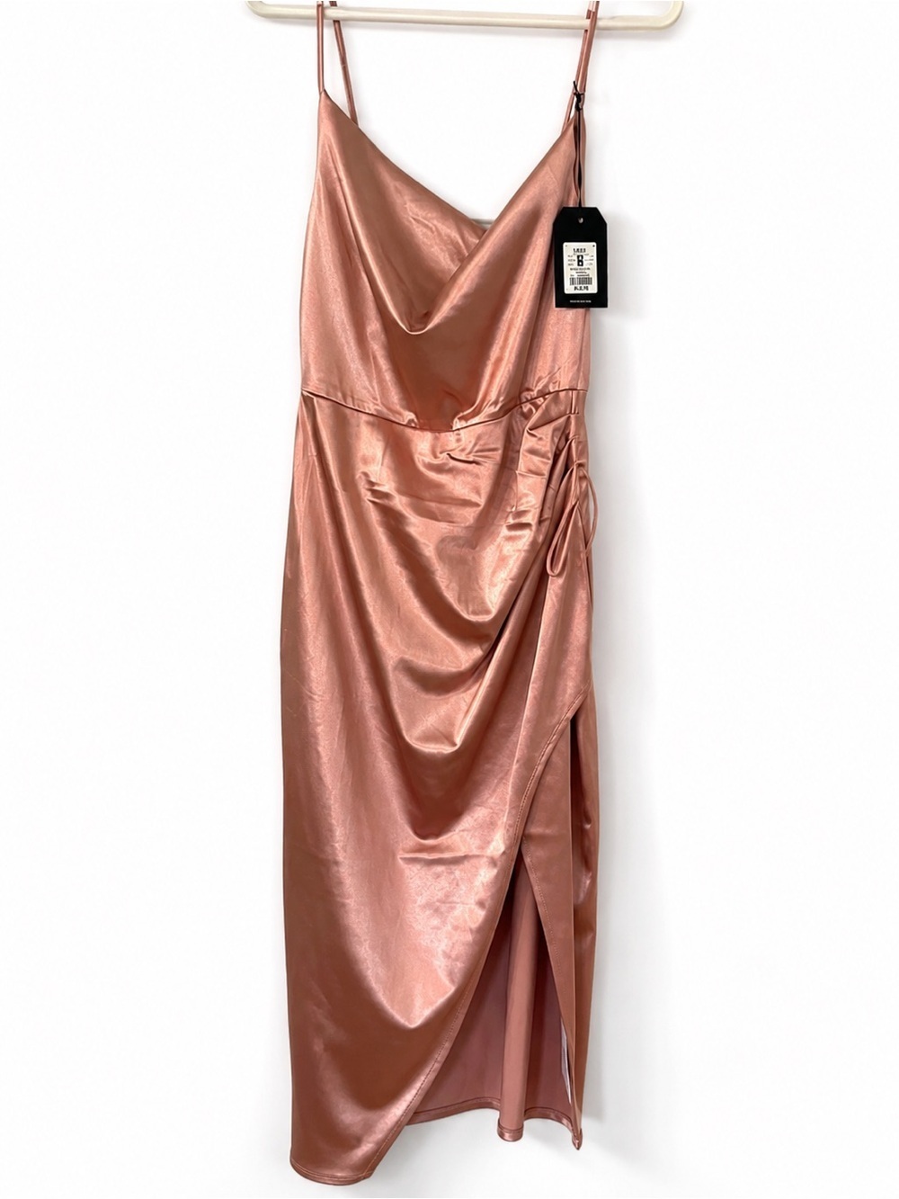 NWT Forever 21 Satin Cowl Neck Maxi Dress Rose Gold Formal